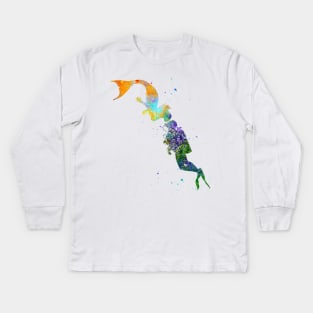 Mermaid kissing a sea diver Kids Long Sleeve T-Shirt